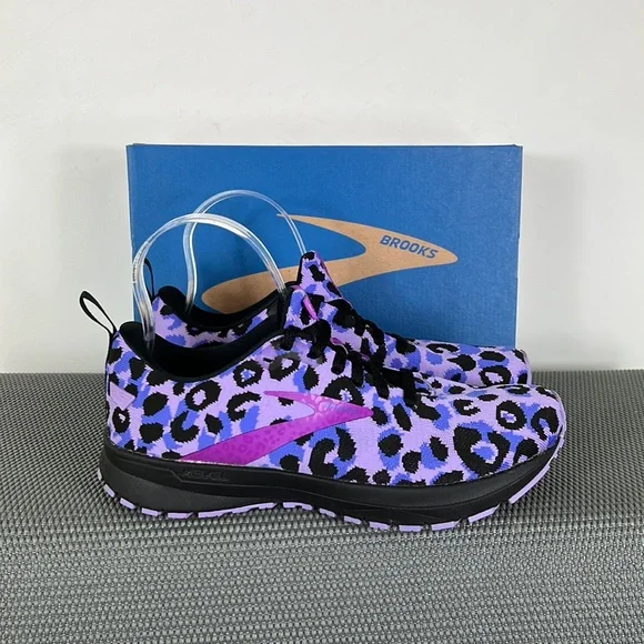 NEW Brooks purple black cheetah print revel running shoes various sizes